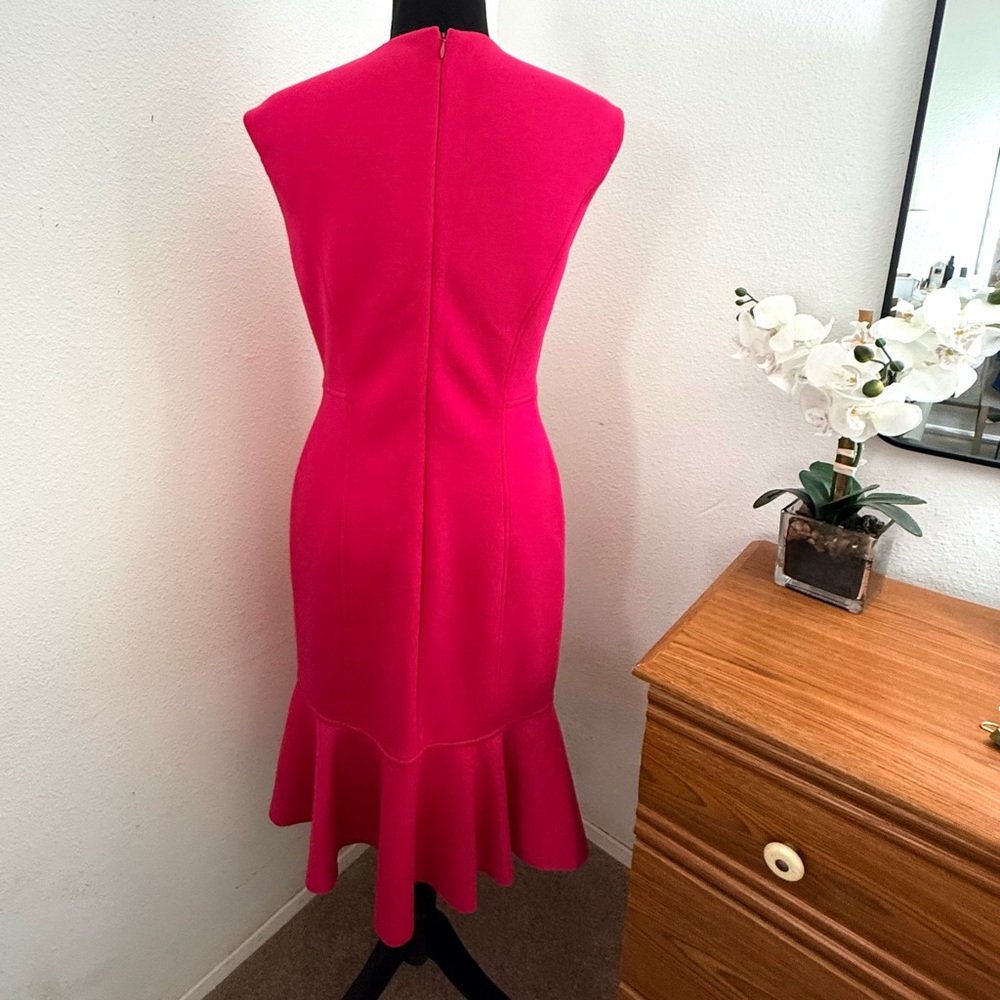 Elie Tahari Women's Fuchsia Camellia V-Neck Fit-and-Flare Dress (Size 8) - Picture 3 of 12